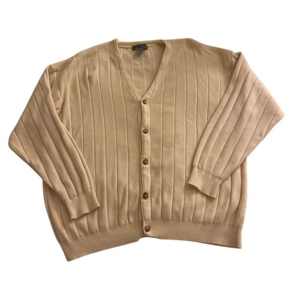 Arnold Palmer Mens XL Beige Ribbed Cotton Button Up Cardigan Vintage Grandpacore